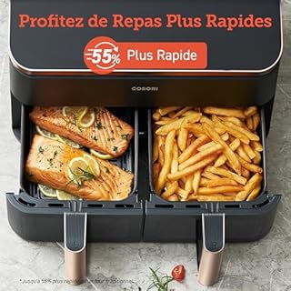 COSORI Air Fryer 2 Compartiments 8.5L Dual Zone Friteuse Sans huile,55 d'Énergie en Moins,Fênetre Visible,30-230℃ Max Crisp,Sync Finish et Cook,85 Moins de Graisse, Or