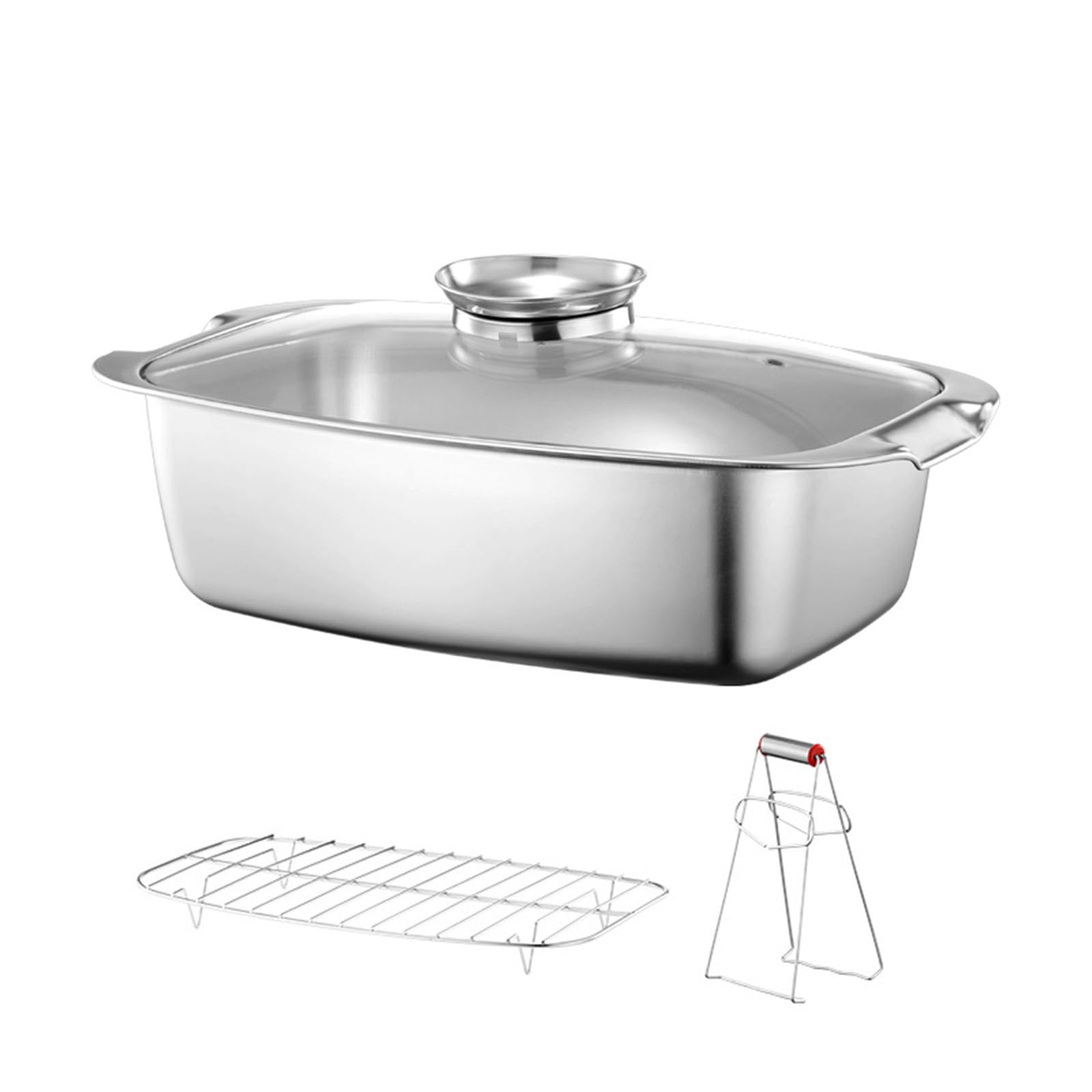 Ollas cuadradas de acero inoxidable para cocinar al vapor con estante para pescados grandes, ollas fáciles de usar