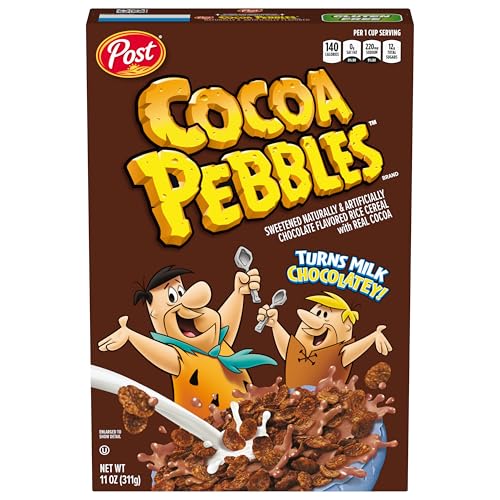 Cocoa PEBBLES Chocolate Breakfast Cereal for Kids, Gluten Free, Made with Sweetened Puffed Rice and Real Cocoa, 11 oz