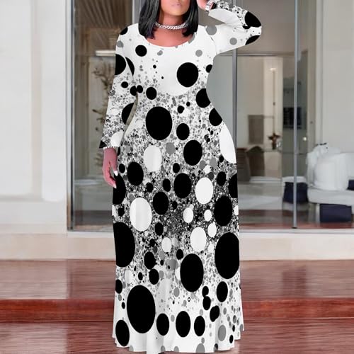 Image of PinkPatty Plus Size Maxi Dresses for Women Long Sleeve Crew Neck Casual Fall Dress with Pockets