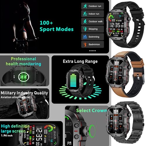 Image of 1.96 inch AMOLED Smart Watch for Men (Make /Answer Call), 2024 New Mens Smartwatches, Hands-Free Calling, Fitness Tracker Smartwatch for Android iPhones, Digital Watches Step Counter, 3 Straps (Brown)