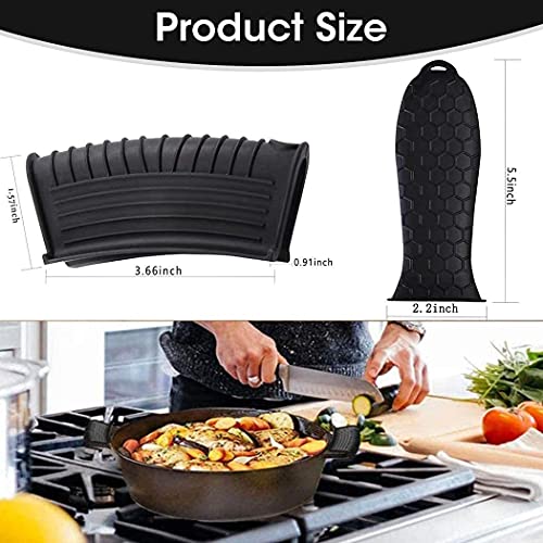 Silicone Hot Handle Holders Cover 4 Pack Cast Iron Skillet Handle Cover Pot Handle Holder Sleeve Non-Slip Heat Resistant Removable Potholder For Metal ​Frying Pans Aluminum Cookware Handles (Black) #TOP6