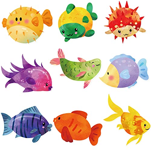54Pcs Fish Cutouts Tropical Fish Sea Animal Cut-Outs for Ocean Theme Party Supplies Home Classroom Bulletin Board Decoration
