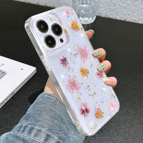 Coque antichoc iPhone 14 Pro Max fleur séchée protection fine transparente rose - 6