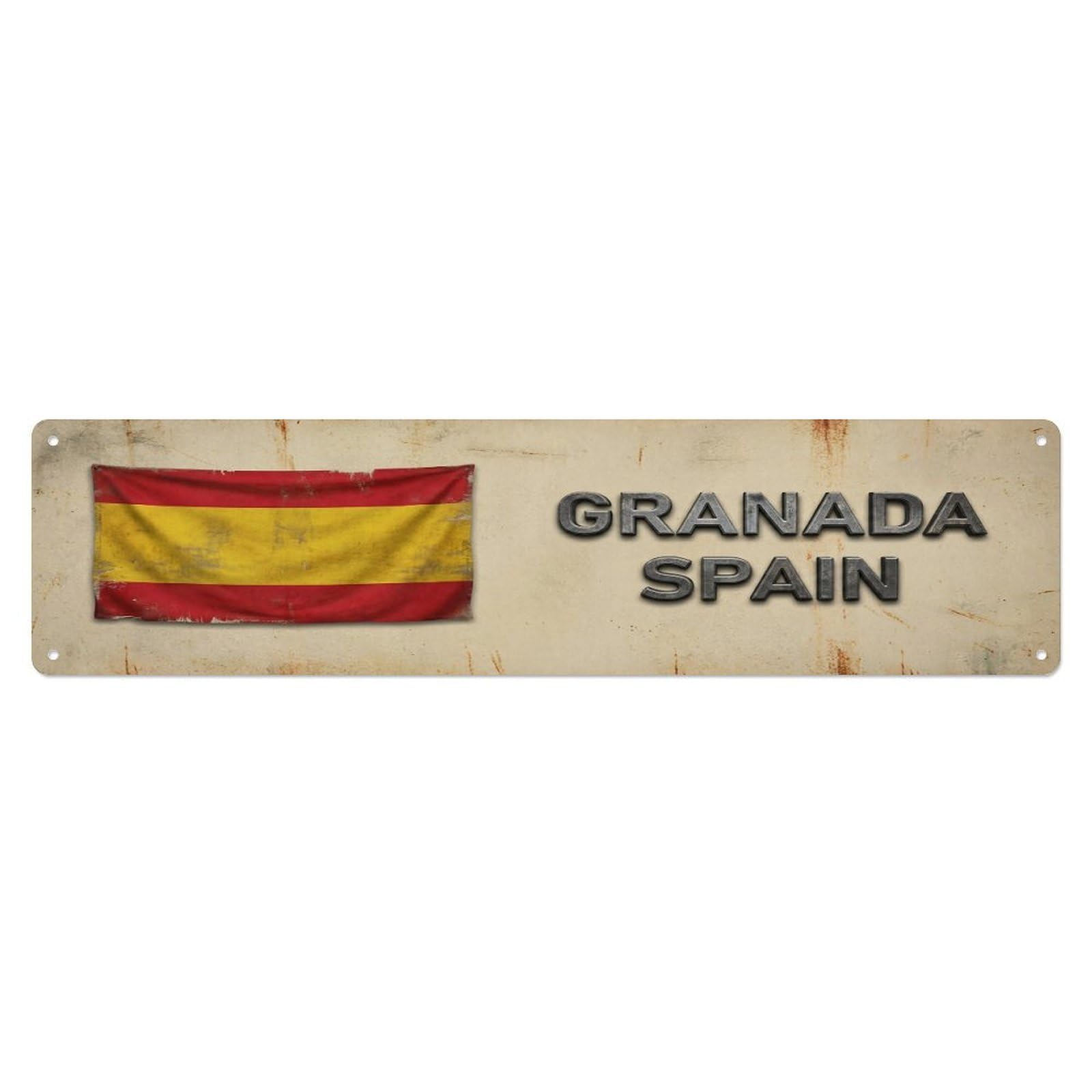 Vintage Granada Spain Flag Decor Rustic Travel Metal Tin Sign