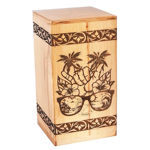 Image of Handcrafted Floral Engraved Wooden Urns for Human Ashes Adult Large - Cremation Urn for Ashes - Burial Urn for Columbarium - Funeral Urn Box (Beach Swag, 250 LB - BeechWood)