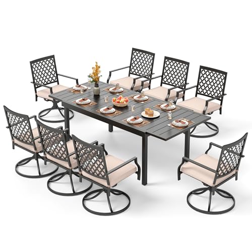 Image of PHI VILLA 9 Pieces Outdoor Dining Set, Expandable Metal Table (64 inch-82 inch) and 8 Swivel Dining Chairs - Perfect for Patio, Garden, Deck, Porch, and Yard, 9PCS Outdoor Dining Set Style 2