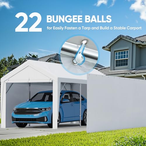 Image of ADVANCE OUTDOOR Carport Replacement Sidewall 10 /12x20 ft, Heavy Duty Waterproof & UV Protected, Easy Installation with Ball Bungees, White, One Sidewall Only