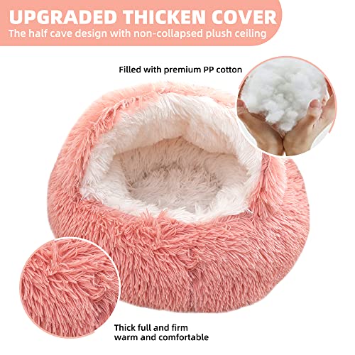 Cat-Bed-Round-Fluffy-Hooded-Cat-Bed-Cave-with-Non-collapsed-Plush-CoverCat-Bed-Donut-for-Indoor-CatsCalming-Dog-BedsCatAnti-Slip-Waterproof-BottomWashable-Bed20inchPink Gavenia Cat Bed Round Fluffy Hooded Cat Bed Cave with non-collapsed Plush Cover,Cat Bed Donut for Indoor Cats,Calming Dog Beds&Cat,Anti-Slip Waterproof Bottom,Washable Bed,20inch,pink - Image 4