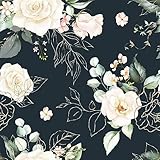 BaoHArtHome Floral Wallpaper Paper Peel and Stick Contact Paper Removable Black Gold Leaf Easy Peel Off Vinyl Wallpaper Self Adhesive for Bedroom Living Cabinet Room 17.7in x 9.8ft