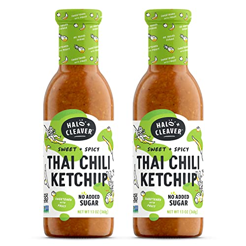 Spicy Ketchup by Halo + Cleaver - Keto Ketchup with a Kick of Heat from Thai Chili Peppers | Whole 30 + Sweetened with Fruit | Spicy + Sweet Thai Chili Sauce with Fresh Tomatoes + No Sugar Added | 13 oz (2 Pack)