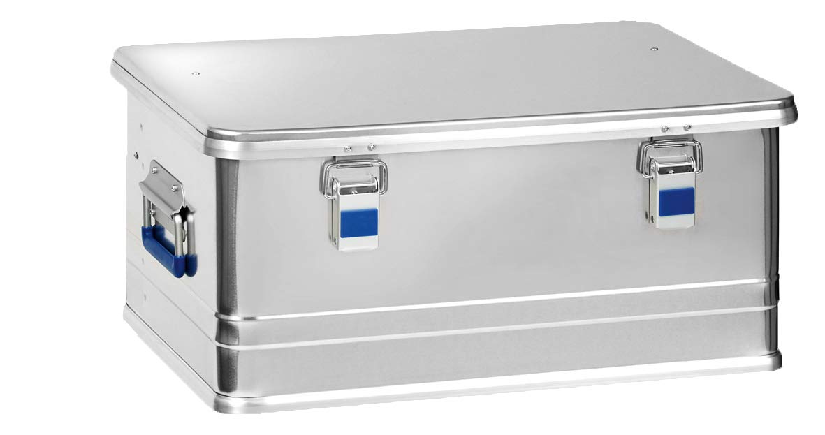 hünersdorff Aluminium-Box Profi 48 Liter, wasserdicht mit Gummi-Dichtung, leicht, stabil, Klapphandgriffe, Vorbereitung für Schlösser, Farbe: silber