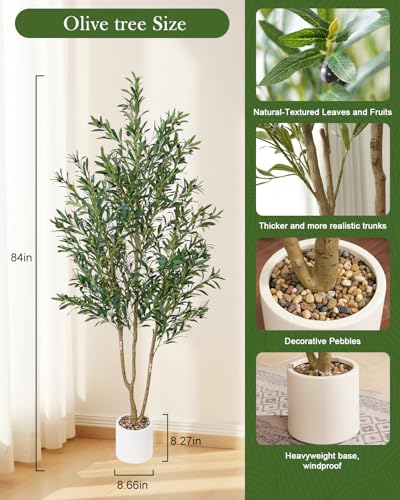 Olive Tree 6FT Fake Tree Faux Plants Indoor with Pot Artificial Tree Nearly Natural Olive Branches and Fruits for Living Room Home Office Decorations - Image 4