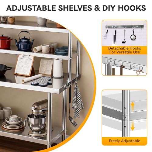 Image of DWVO 30x24in Stainless Steel Table with Adjustable Overshelf | NSF Metal Prep Worktable for Kitchen Restaurant Hotel Garage Warehouse Home Commercial