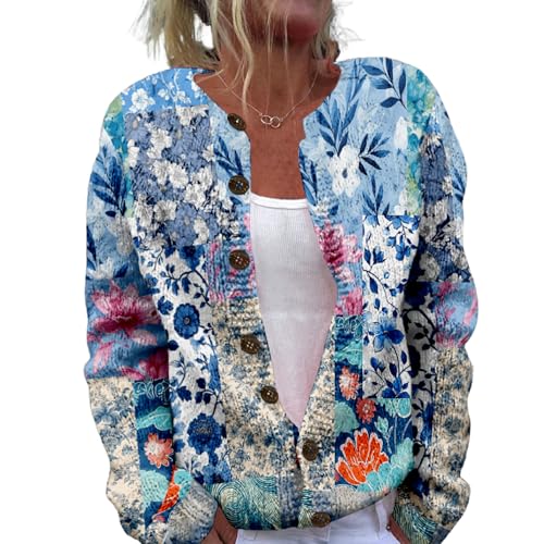 Patchwork Fashion Sweaters for Women Fall Warm Button Sweaters Classic Casual Work Holiday Knit Sweater Jackets