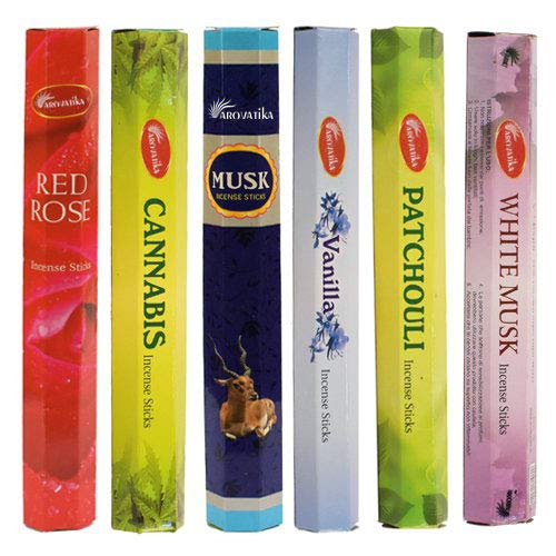 ARO VATIKA Hexa Incense Sticks Combo 'A' | 6 Variety Boxes, 20 Sticks Each | Agarbatti for Home Fragrance, Prayer & Meditation | Burn Time- Approx 40 Mins (Total- 120 Sticks)