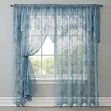 BrylaneHome Ella Floral Lace Panel with Attached Valance - 58' W 63' L, Cornflower Blue