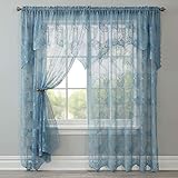 BrylaneHome Ella Floral Lace Panel with Attached Valance - 58I W 63I L, Cornflower Blue