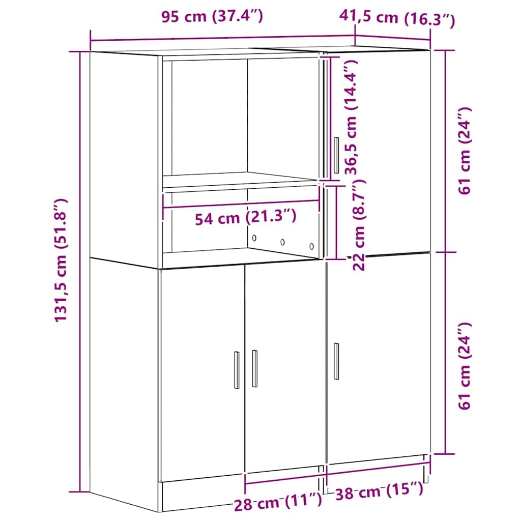 Weißes Küchenschrank Set aus Holzwerkstoff mit offenen Fächern, 95 x 41,5 x 131,5 cm, 2-teilig, für Küche, Restaurant, Hotel oder Büro, mit viel Stauraum und Variabler Türmontage