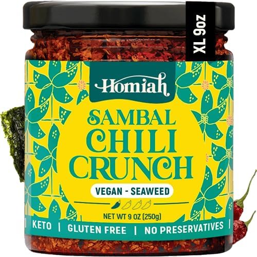 Homiah Sambal Chili Crunch, Large 9oz Jar Low Sodium