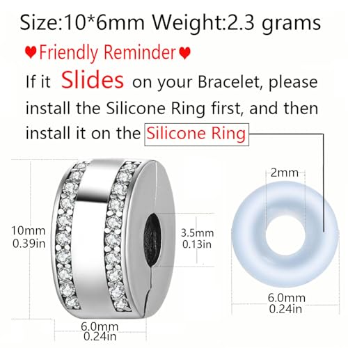 Sterling Silver Clip Charm Stopper Spacer for Pandora Bracelet (Silver)2