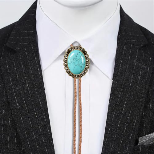 Image of GelConnie Native American Bolo Tie Rodeo Cowboy Leather Necktie Western Necklace Costume Accessories for Men,Women