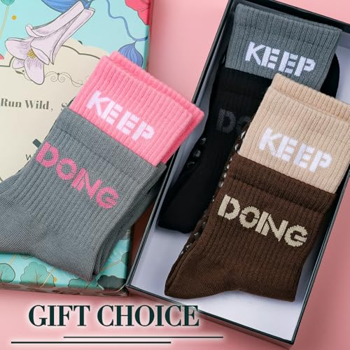 Image of 3PCS Non-Slip Pilates Yoga Socks with Grips for Women - Stylish Crew Socks for Ballet, Dance, Workout, and Pregnancy
