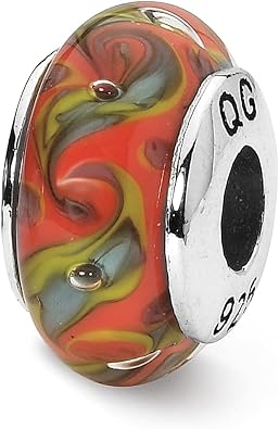 925 Sterling Silver Charm For Bracelet Red/teal Swirl Hand Blown Glass Bead Glas H Fine Jewelry For Women Gifts For Her