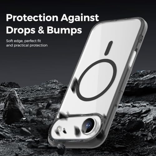 Image of Elzzi Translucent Clear Back Cover Compatible with iPhone 17 Air, PC Shockproof Scratch Resistant, Non-Yellowing, Support Mag-Safe Wireless Magnetic Charging Case - Black