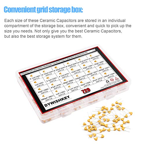 DYWISHKEY 24Value 720PCS DIP Monolithic Multilayer Ceramic Chip Capacitors Assortment Kit, 0.1uF-100nF Ceramic Capacitor Set by DYWISHKEY - Image 7