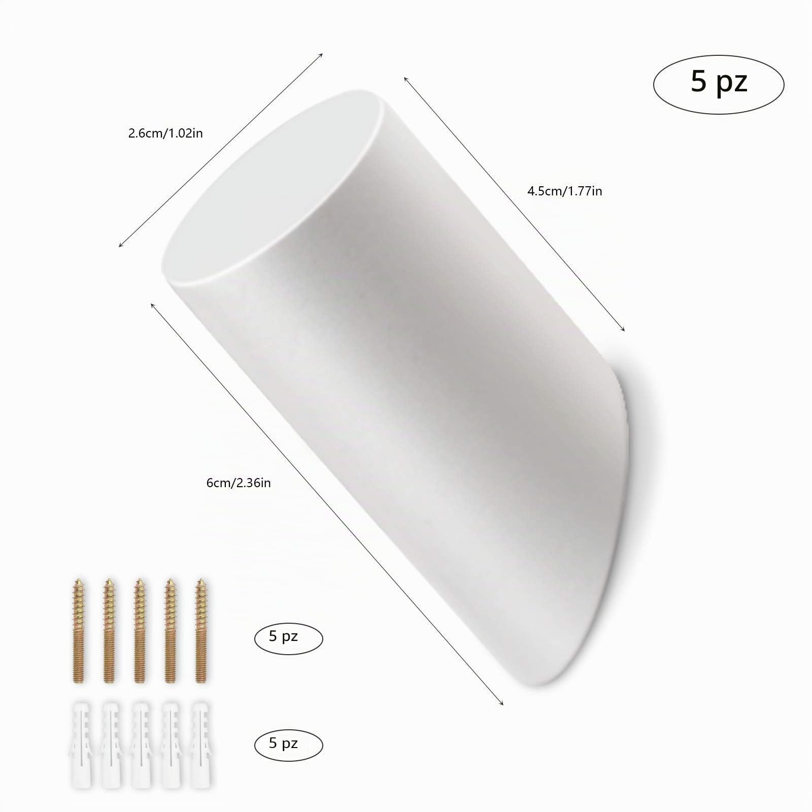 Parete Ganci Appendiabiti in Legno, Appendiabiti Bianchi per Appendere Cappotti, Giacche, Cappelli, Borse in Rovere massello per Bagno Spogliatoio Camera da Letto Cucina 3*6CM 5 Pezzi