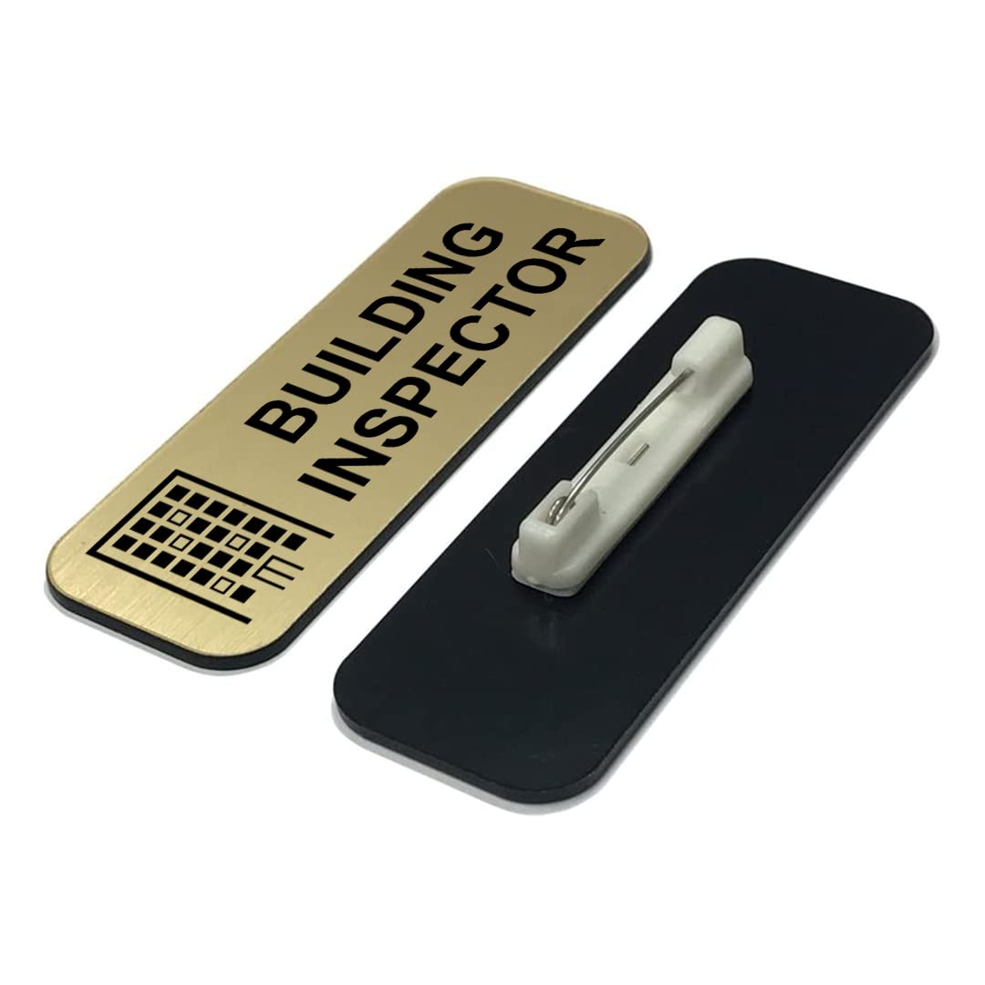 Building Inspector 1 x 3" Name Tag/Badge, Brushed Gold, (3 Pack)