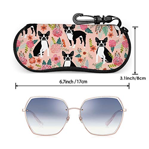 Boston Terrier Dog Pet Puppy Pets Sweet Dogs Vintage Florals Pin Eyeglass Case Ultra Light Portable Travel Zipper With Carabiner Sunglasses Case Suitable For Mens And Womens #TOP2
