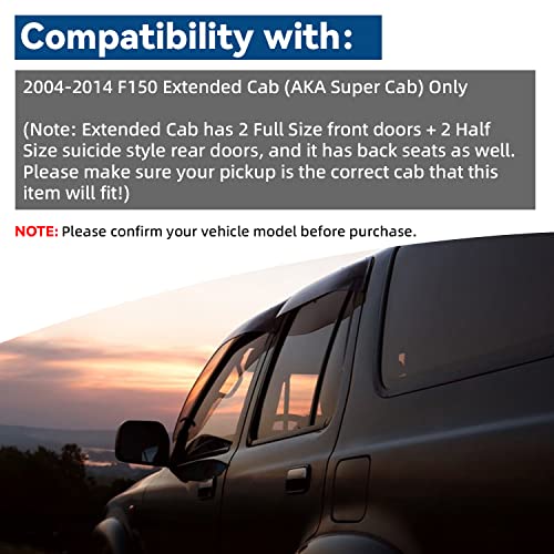 Lqqdp Set Of 4 Front+Rear Smoke Sun Rain Guard Outside Mount Tape-On Acrylic Window Visors Compatible With 04-14 F-150 Super/Extended Cab With Half Size Suicide Back Doors #TOP3