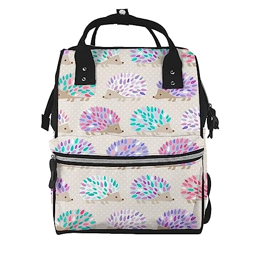 Hedgehog Polkadot Printed Diaper Bag Backpack, Stylish Multifunction Travel Back Pack Large Capacity Mummy Backpack Nappy Bag #TOP12