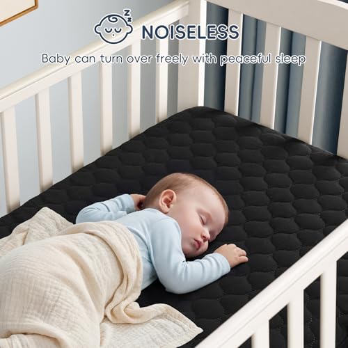 Image of david's kids 2 Pack 52''x28'' Waterproof Crib Mattress Protector Pad Cover Stretch up to 8 inch, Fitted Standard Crib and Toddler Mattresses, Soft and Breathable for Boys Girls, Machine Washable, Black