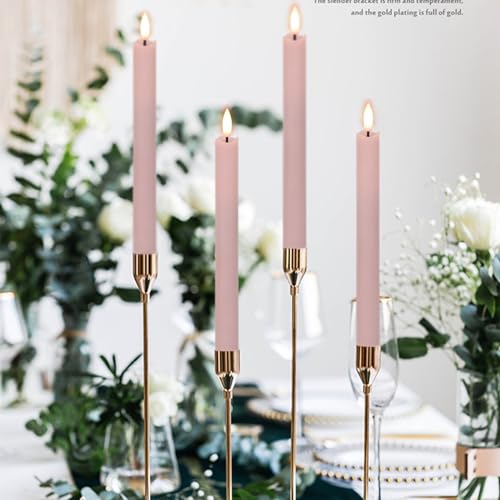 Image of GenSwin Flameless Pink Taper Candles Flickering with 10-Key Remote, Battery Operated Led Warm 3D Wick Light Window Candles Real Wax Pack of 6, Christmas Home Wedding Decor(0.78 X 9.64 Inch)