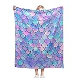 Mermaid Scales Throw Blanket Fish Scales Soft Warm Flannel Blankets for Living Room Couch Bed Chair Sofa Dorm 50'x60'