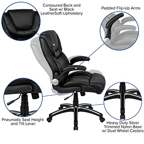 Flash Furniture High Back Black Leathersoft Executive Swivel Office Chair With Double Layered Headrest And Open Arms #TOP3