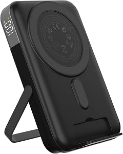 JUOVI Magnetic Power Bank 10,000mAh Wireless Portable Charger，22.5W Battery Pack with LED Display Adjustable Dual-Foldable Stand Magsafe-Compatible for iPhone 16/15 Series Samsung AirPods