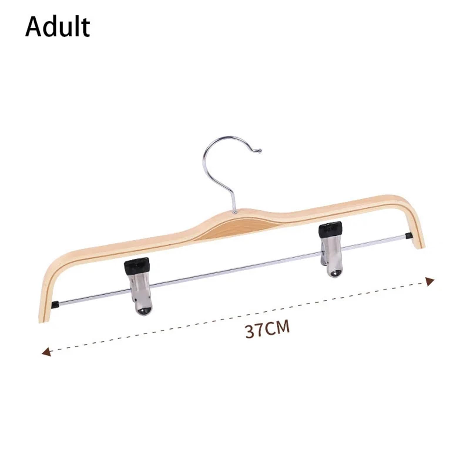 Kleiderbügel Hosen 37 cm rutschfeste Kleiderbügel for den Heimgebrauch von Erwachsenen, Sperrholz-Kleiderbügel mit Klammern for Hosen, 5 Stück