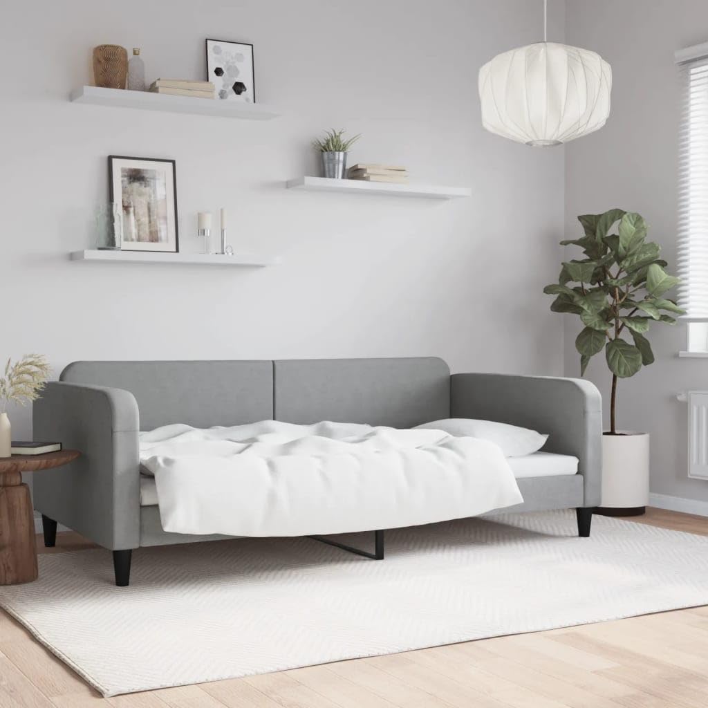 Tagesbett 100x200 cm Hellgrau Stoff Schlafsofa mit Metall Massivholzgestell 2in1 für Gäste Schlafzimmer Wohnzimmer