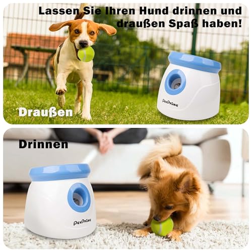 Pet Prime Automatischer Ballwerfer, Hunde Ball Interaktive Ballwurfmaschine, 3 Tennisbälle Inkl, Interaktive Ballmaschine für kleine und mittlere Hunde - Wurfweite 3-9 Meter, Mini Style(Weiß)