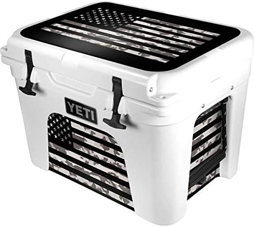 Skinit Decal Skin Compatible with YETI Tundra 35 Hard Cooler - Originally Designed Black and White Camo American Flag Design
