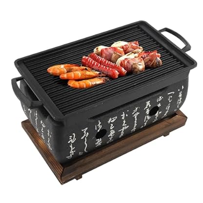 Natudeco Mini Grill Kohle BBQ-Grill im japanischen Stil Tischgrill Holzkohle Rechteckiger Ofen Platte Holzkohleofen Tischgrill Holzkohle Tragbarer Kochherd Tischplatte Zubehör Grillwerkzeuge