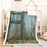 KBDQGX Coperta In Pile Di Pelliccia Sintetica Per Divano E Letto, Porta In Legno Blu Rovinata Stampata Coperta Matrimoniale Invernale Di Flanella 80X150Cm Morbida, Calda E Accogliente, Fluffy