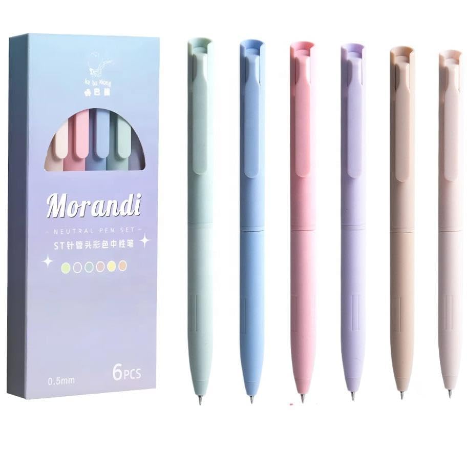 Image of Alokik Luxury Gel Pens and Highlighter 5pcs black Color pen + 1 pcs highlighter Coordinated Design, Signature Pen Set, Writing School Supplies (Morandi Gel Pen Set of 6)