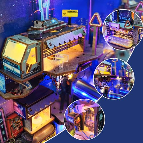 STRUCWOOD Cyberpunk Book Nook DIY Puppenhaus 3D Holzpuzzles mit LED-Licht – Ansicht 4