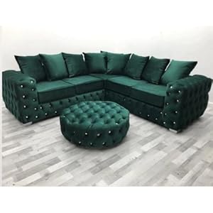 Luxe Moderne Groene Pluche Fluwelen Chesterfield 5 Seater Hoekbank voor Woonkamer Gestoffeerde Scatter Back Sofa met Stijlvol Ontwerp