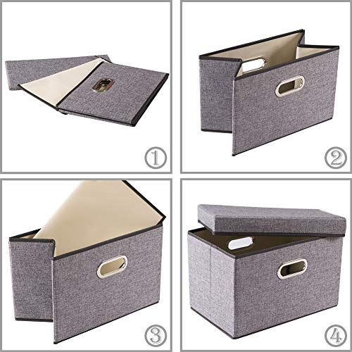 Image of PRANDOM Collapsible Storage Containers with Lids [5-Pack] Linen Fabric Foldable Storage Bins Boxes Organizer Baskets Cube with Cover for Home Bedroom Closet Office Nursery (14.9x9.8x9.8)